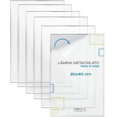 CHELY INTERMARKET Láminas Metacrilato 30X40 CM 1.2 MM Pack 6 Unidades Plexiglass Transparente Resistente Para Manualidades Marcos Pantallas Protección Fotografías Cristal Acrílico Plástico Duro CHELY INTERMARKET Láminas Metacrilato 30X40 CM 1.2 MM Pack 6 Unidades Plexiglass Transparente Resistente Para Manualidades Marcos Pantallas Protección Fotografías Cristal Acrílico Plástico Duro