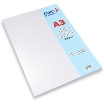 Craft UK - A3 300gsm Cartón liso - Blanco - Pack 50 - Cartón Craft UK - A3 300gsm Cartón liso - Blanco - Pack 50 - Cartón