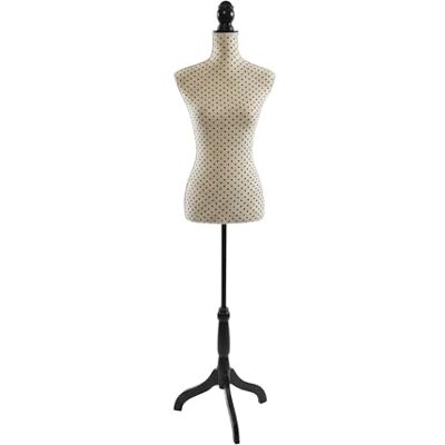 Relaxdays Maniquí de Costura Femenino Ajustable 130–167 cm con Lunares Beige/Negro, Soporte de Madera, 167x41x34 cm Relaxdays Maniquí de Costura Femenino Ajustable 130–167 cm con Lunares Beige/Negro, Soporte de Madera, 167x41x34 cm