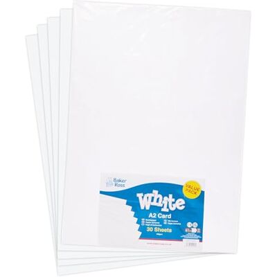 Baker Ross Paquete de tarjetas blancas A2 Paquete de 30, Hojas de papel normal, Hojas en blanco para arte y manualidades Baker Ross Paquete de tarjetas blancas A2 Paquete de 30, Hojas de papel normal, Hojas en blanco para arte y manualidades