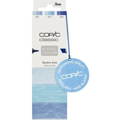 COPIC Classic DESIGNER COLLECTION Set Skyline tints, set de rotuladores con 3 tonos de azul, rotuladores gemelos con una punta ancha y otra fina COPIC Classic DESIGNER COLLECTION Set Skyline tints, set de rotuladores con 3 tonos de azul, rotuladores gemelos con una punta ancha y otra fina