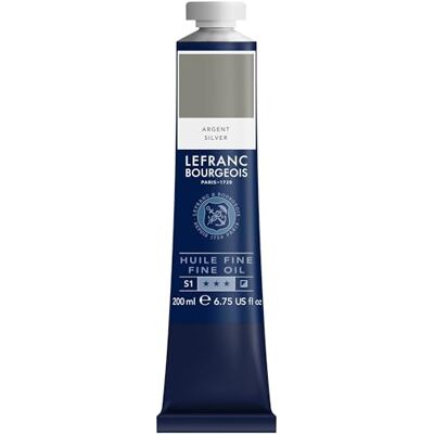 Lefranc Bourgeois Pintura al óleo fina de calidad, resistente a la luz y de consistencia uniforme, tubo de 200 ml, ideal para lienzos y tableros de pintura, Plata Lefranc Bourgeois Pintura al óleo fina de calidad, resistente a la luz y de consistencia uniforme, tubo de 200 ml, ideal para lienzos y tableros de pintura, Plata