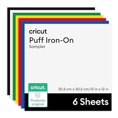 Cricut Vinilo termoadhesivo con relieve, gama Classics, 30,5 cm x 30,5 cm (12 in x 12 in), 6 uds. Cricut Vinilo termoadhesivo con relieve, gama Classics, 30,5 cm x 30,5 cm (12 in x 12 in), 6 uds.