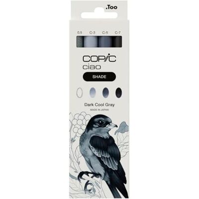 COPIC Ciao Shade Set "Dark Cool Gray", 3 rotuladores dobles con una punta mediana y otra de pincel, incl. Multiliner Cool Gray 0,5 mm COPIC Ciao Shade Set "Dark Cool Gray", 3 rotuladores dobles con una punta mediana y otra de pincel, incl. Multiliner Cool Gray 0,5 mm