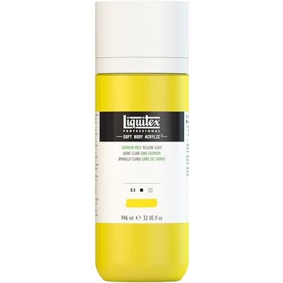 Liquitex Soft Body Pintura acrílica, sin cadmio, color amarillo claro, botella dosificadora de 946 ml Liquitex Soft Body Pintura acrílica, sin cadmio, color amarillo claro, botella dosificadora de 946 ml
