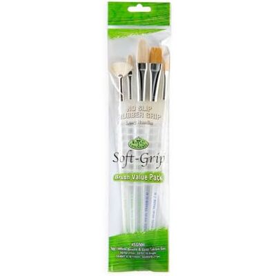 Royal & Langnickel -Set de brochas de Mango Largo Agarre Suave cerdas de Fibra, de taklon (5 Piezas) Color Dorado y Blanco (Royal Brush ) Royal & Langnickel -Set de brochas de Mango Largo Agarre Suave cerdas de Fibra, de taklon (5 Piezas) Color Dorado y Blanco (Royal Brush )