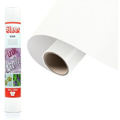 SISER ® Purpurina blanca de 30 cm x 0,5 m, vinilo termotransferible termoadhesivo con purpurina para la personalización de tejidos, ropa y accesorios, aficiones creativas, fácil de cortar SISER ® Purpurina blanca de 30 cm x 0,5 m, vinilo termotransferible termoadhesivo con purpurina para la personalización de tejidos, ropa y accesorios, aficiones creativas, fácil de cortar