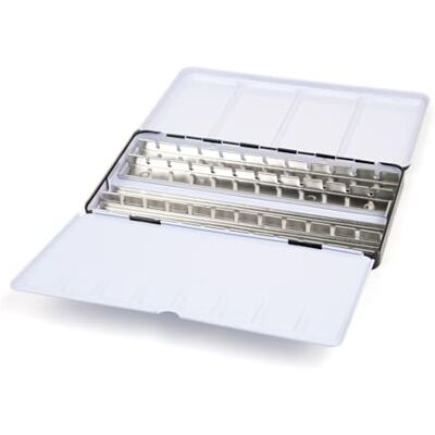 Honsell Jaxon Caja vacía para acuarelas (metal, capacidad para 48 medios, 24 tazones enteros, paleta plegable y anillo para el pulgar, multicolor, talla única) Honsell Jaxon Caja vacía para acuarelas (metal, capacidad para 48 medios, 24 tazones enteros, paleta plegable y anillo para el pulgar, multicolor, talla única)