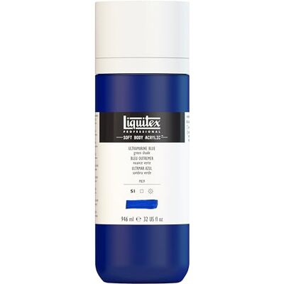 Liquitex Soft Body Pintura acrílica, color azul ultramarino (tono verde), botella dosificadora de 946 ml Liquitex Soft Body Pintura acrílica, color azul ultramarino (tono verde), botella dosificadora de 946 ml