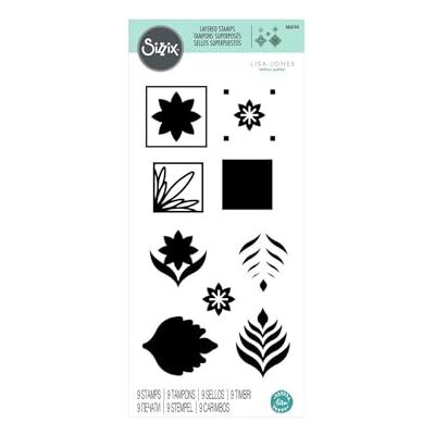 Sizzix Lisa Jones Juego de sellos de goma para tarjetas, álbumes de recortes y manualidades de papel, 9 unidades, color blanco, talla única Sizzix Lisa Jones Juego de sellos de goma para tarjetas, álbumes de recortes y manualidades de papel, 9 unidades, color blanco, talla única