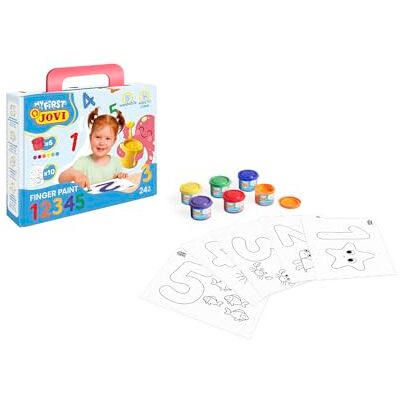 Jovi My First kit de Finger paint Aprendiendo los números, set de 6 botes de pintura de dedos de 35 ml y 10 plantillas de actividades con números, a partir de 2 años, sin gluten Jovi My First kit de Finger paint Aprendiendo los números, set de 6 botes de pintura de dedos de 35 ml y 10 plantillas de actividades con números, a partir de 2 años, sin gluten
