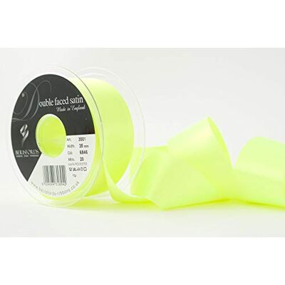 Berisfords Cinta de satén de poliéster a Doble Cara 35 mm, Color Amarillo Fluorescente Berisfords Cinta de satén de poliéster a Doble Cara 35 mm, Color Amarillo Fluorescente