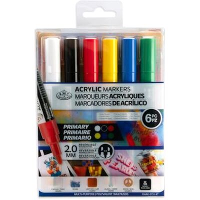 Royal & Langnickel 6 rotuladores de pintura acrílica de 0.079 in con punta reversible para colores primarios. Royal & Langnickel 6 rotuladores de pintura acrílica de 0.079 in con punta reversible para colores primarios.