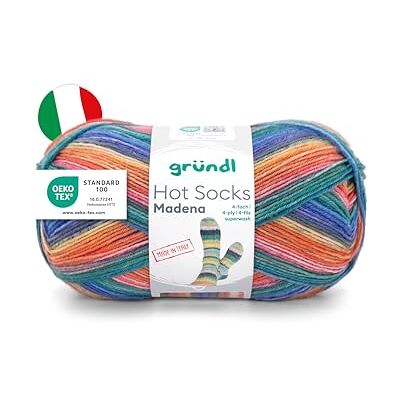 Gründl Ovillo de lana Hot Socks Madena de 4 capas, para 1 par de calcetines, hilo suave y agradable para la piel, 75% lana virgen, 25% poliamida, 1 ovillo de 100 g/420 m, grosor de aguja 2,5-3, color Gründl Ovillo de lana Hot Socks Madena de 4 capas, para 1 par de calcetines, hilo suave y agradable para la piel, 75% lana virgen, 25% poliamida, 1 ovillo de 100 g/420 m, grosor de aguja 2,5-3, color