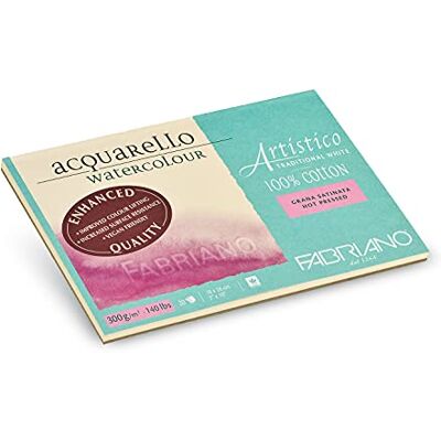 Honsell FABRIANO Artistico Bloc de 20 hojas de acuarela extra blanca, acabado satinado, 300gr, 18x26cm, 4 esquinas encoladas Honsell FABRIANO Artistico Bloc de 20 hojas de acuarela extra blanca, acabado satinado, 300gr, 18x26cm, 4 esquinas encoladas