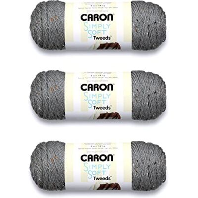 Caron Simply Soft Ovillo de lana gris jaspeado, paquete de 3 unidades de 5 onzas, acrílico, 4 medianos (peinado), 250 yardas, tejido/ganchillo Caron Simply Soft Ovillo de lana gris jaspeado, paquete de 3 unidades de 5 onzas, acrílico, 4 medianos (peinado), 250 yardas, tejido/ganchillo
