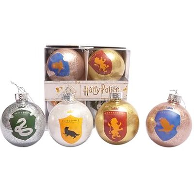Ciao Set of 4 Harry Potter Hogwarts Houses Glitter decoupage Christmas Tree Balls (Ø8cm) Officially Licensed Wizarding World with Fabric Ribbon in giftbox Ciao Set of 4 Harry Potter Hogwarts Houses Glitter decoupage Christmas Tree Balls (Ø8cm) Officially Licensed Wizarding World with Fabric Ribbon in giftbox