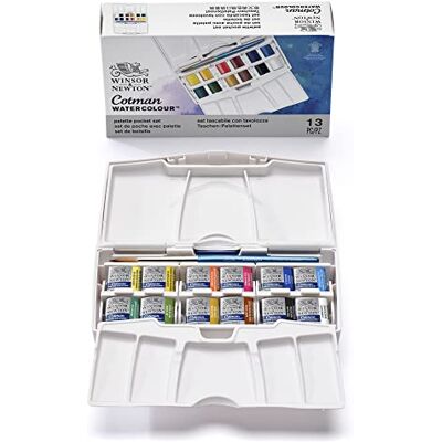 Winsor & Newton acuarela Cotman Caja de acuarela Pocket Plus set de 12 medio godets, colores surtidos Winsor & Newton acuarela Cotman Caja de acuarela Pocket Plus set de 12 medio godets, colores surtidos