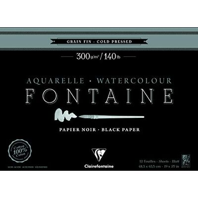Clairefontaine Un bloc encollé 1 côté de papier dessin Fontaine 12 feuilles grain fin 48,3x63,5 cm 300g, Noir Clairefontaine Un bloc encollé 1 côté de papier dessin Fontaine 12 feuilles grain fin 48,3x63,5 cm 300g, Noir