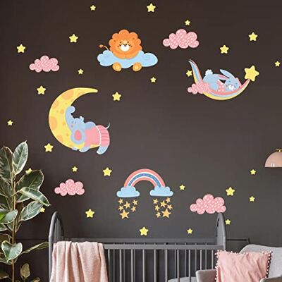 Ambiance Sticker Adhesivo decorativo para pared, diseño de animales en el país de los sueños, 60 x 90 cm Ambiance Sticker Adhesivo decorativo para pared, diseño de animales en el país de los sueños, 60 x 90 cm