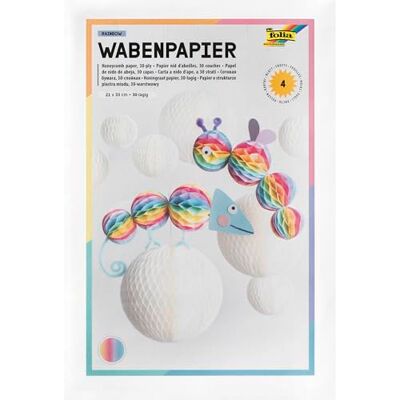 Folia RAINBOW papel de nido de abeja, 21 x 33 cm, papel craft con estructura de nido de abeja en 4 colores, 30 capas, para crear coloridas decoraciones de nido de abeja Folia RAINBOW papel de nido de abeja, 21 x 33 cm, papel craft con estructura de nido de abeja en 4 colores, 30 capas, para crear coloridas decoraciones de nido de abeja