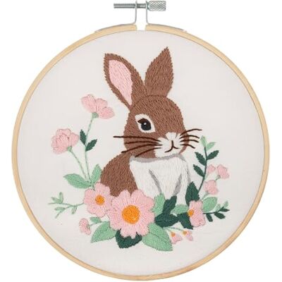Trimits Kit de bordado con bastidor: diseño de conejo sobre tela de algodón preimpresa (25 x 25 cm) con base de fieltro, hilo, aguja e instrucciones Trimits Kit de bordado con bastidor: diseño de conejo sobre tela de algodón preimpresa (25 x 25 cm) con base de fieltro, hilo, aguja e instrucciones