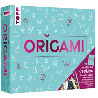 TOPP Origami Caja creativa con libro de instrucciones (idioma español no garantizado) y material: libro de instrucciones, 400 hojas plegables en 30 diseños (14 x 14 cm/10 x 10 cm), aguja para repujar, TOPP Origami Caja creativa con libro de instrucciones (idioma español no garantizado) y material: libro de instrucciones, 400 hojas plegables en 30 diseños (14 x 14 cm/10 x 10 cm), aguja para repujar,