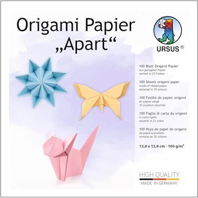 Ursus Origami Apart, Hojas, 100 g/m², 13,8 x 13,8 cm, 25 Colores Surtidos, Lisos y estriados, Papel Plegable para Manualidades, Bricolaje y decoración, Multicolor, One Size Ursus Origami Apart, Hojas, 100 g/m², 13,8 x 13,8 cm, 25 Colores Surtidos, Lisos y estriados, Papel Plegable para Manualidades, Bricolaje y decoración, Multicolor, One Size