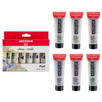 Amsterdam Standard Series Set de Pintura Acrílica Set Perla (6 x 20 ml) 6 Colores Nacarados Brillantes Efecto Especial Amsterdam Standard Series Set de Pintura Acrílica Set Perla (6 x 20 ml) 6 Colores Nacarados Brillantes Efecto Especial