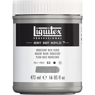 Liquitex pintura acrílica profesional Heavy Body cuerpo espeso, tarro de 473 ml, color plata rica iridiscente Liquitex pintura acrílica profesional Heavy Body cuerpo espeso, tarro de 473 ml, color plata rica iridiscente