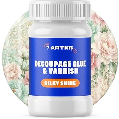 7 Artists Barniz y Cola Decoupage Satinado 100 ml – Cola para Decoupage Transparente para Papel de Arroz, Servilletas Pegamento para Decoración Madera, Vidrio, Cerámica y Manualidades 7 Artists Barniz y Cola Decoupage Satinado 100 ml – Cola para Decoupage Transparente para Papel de Arroz, Servilletas Pegamento para Decoración Madera, Vidrio, Cerámica y Manualidades