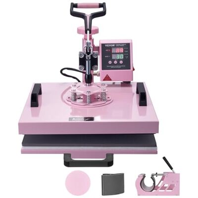 VEVOR 5 en 1 Máquina de Prensado por Calor con Prensa de Vaso de 887ml, 380 x 380 mm, Prensa Térmico con Giro de 360° y Control Digital Preciso para Camisetas, Tazas, Sombreros y Platos, Rosa VEVOR 5 en 1 Máquina de Prensado por Calor con Prensa de Vaso de 887ml, 380 x 380 mm, Prensa Térmico con Giro de 360° y Control Digital Preciso para Camisetas, Tazas, Sombreros y Platos, Rosa