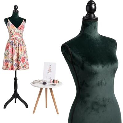 Relaxdays maniquí Mujer T36/38, Terciopelo, Verde Esmeralda/Negro altura regulable 130–167 cm, soporte de madera Relaxdays maniquí Mujer T36/38, Terciopelo, Verde Esmeralda/Negro altura regulable 130–167 cm, soporte de madera