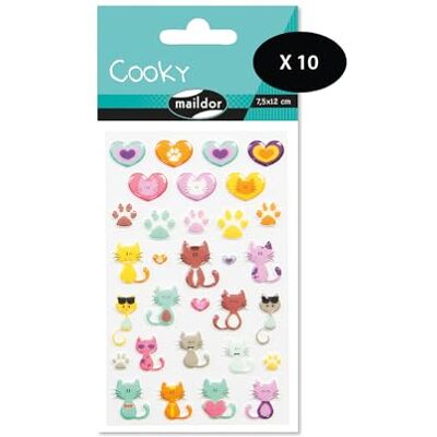 Maildor Bolsa de gomas 3D Cooky 1 tabla de 7,5 x 12 cm, gatos y corazones (31 pegatinas) Paquete de 10 Maildor Bolsa de gomas 3D Cooky 1 tabla de 7,5 x 12 cm, gatos y corazones (31 pegatinas) Paquete de 10