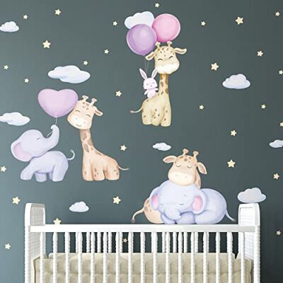 Ambiance Sticker Adhesivo decorativo para pared, diseño de animales y globos voladores, 90 x 60 cm Ambiance Sticker Adhesivo decorativo para pared, diseño de animales y globos voladores, 90 x 60 cm