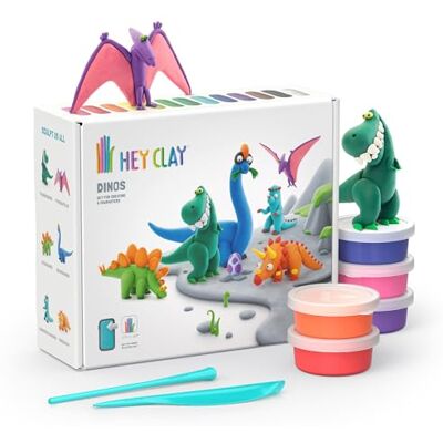 Hey Clay Kit creativo de manualidades con 15 botes de masa para modelar de secado al aire para niños de 3+ años (Dinosaurios) Hey Clay Kit creativo de manualidades con 15 botes de masa para modelar de secado al aire para niños de 3+ años (Dinosaurios)