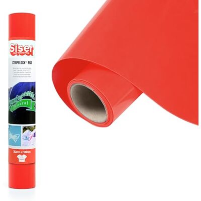 SISER ® Stripflock Pro Fluo Red, 30 cm x 0,5 m, vinilo termotransferible flocado para tejidos, ropa y accesorios, fácil de cortar y apto también para niños SISER ® Stripflock Pro Fluo Red, 30 cm x 0,5 m, vinilo termotransferible flocado para tejidos, ropa y accesorios, fácil de cortar y apto también para niños