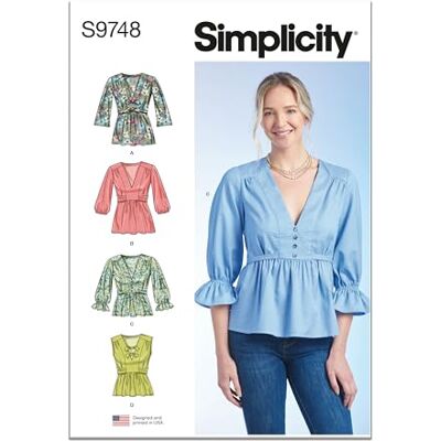 Simplicity Camiseta con mangas para mujer H5 (6-8-10-12-14) Simplicity Camiseta con mangas para mujer H5 (6-8-10-12-14)