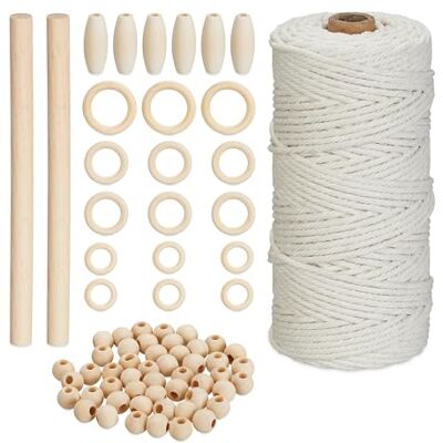 Relaxdays Kit Macramé 73 Piezas, Principiantes, 109 m Hilo Algodón 3 mm, Cuentas, Palos y Anillos Madera, Blanco/Natural Relaxdays Kit Macramé 73 Piezas, Principiantes, 109 m Hilo Algodón 3 mm, Cuentas, Palos y Anillos Madera, Blanco/Natural
