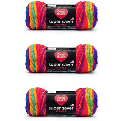 Red Heart Super Saver Favorite Hilo a rayas, paquete de 3 unidades de 141 gramos/5 onzas, acrílico, 4 medianos (peinado), 236 yardas, tejido/ganchillo Red Heart Super Saver Favorite Hilo a rayas, paquete de 3 unidades de 141 gramos/5 onzas, acrílico, 4 medianos (peinado), 236 yardas, tejido/ganchillo