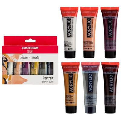 Amsterdam Standard Series Pintura Acrílica Set Retrato (6 x 20 ml) Colores Mezclables para Distintos Tonos de Piel Amsterdam Standard Series Pintura Acrílica Set Retrato (6 x 20 ml) Colores Mezclables para Distintos Tonos de Piel
