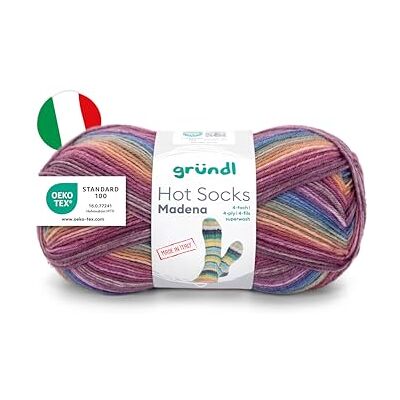 Gründl Ovillo de lana Hot Socks Madena de 4 capas, para 1 par de calcetines, hilo para calcetines, suave y delicado con la piel, 75% lana virgen, 25% poliamida, 1 ovillo de 100 g/420 m, grosor de Gründl Ovillo de lana Hot Socks Madena de 4 capas, para 1 par de calcetines, hilo para calcetines, suave y delicado con la piel, 75% lana virgen, 25% poliamida, 1 ovillo de 100 g/420 m, grosor de
