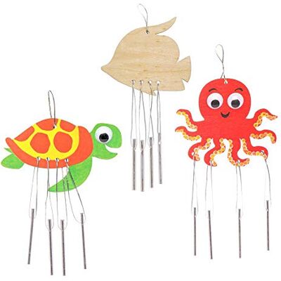 Baker Ross Campanas de Viento de Madera Amigos Marinos Paquete de 4, decorar y personalizar para actividades de artes y manualidades Baker Ross Campanas de Viento de Madera Amigos Marinos Paquete de 4, decorar y personalizar para actividades de artes y manualidades
