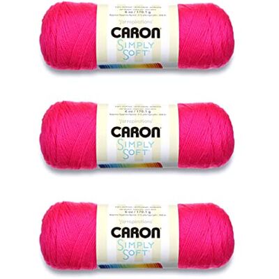 Caron Simply Soft Neon Pink Yarn Paquete de 3 unidades de 170 g/6 oz Acrílico 4 medianos (peor) 315 yardas Tejido/ganchillo Caron Simply Soft Neon Pink Yarn Paquete de 3 unidades de 170 g/6 oz Acrílico 4 medianos (peor) 315 yardas Tejido/ganchillo