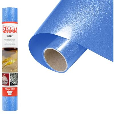 SISER ® Sparkle Cornflower Blue, 30 cm x 0,5 m, vinilo termotransferible termoadhesivo con efecto purpurina brillante para personalizar tejidos, ropa y accesorios, manualidades creativas, fácil de SISER ® Sparkle Cornflower Blue, 30 cm x 0,5 m, vinilo termotransferible termoadhesivo con efecto purpurina brillante para personalizar tejidos, ropa y accesorios, manualidades creativas, fácil de