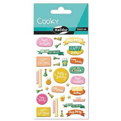 My Mandarine Maildor Bolsa de gomas 3D Cooky 1 tabla de 7,5 x 12 cm, Happy Birthday (27 pegatinas) Paquete de 10 My Mandarine Maildor Bolsa de gomas 3D Cooky 1 tabla de 7,5 x 12 cm, Happy Birthday (27 pegatinas) Paquete de 10