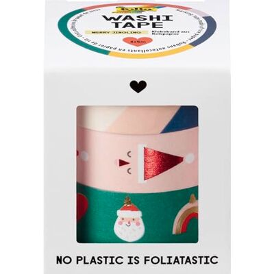 Folia Washi tape MERRY JINGLING, 4 x 5 m, cinta adhesiva de papel de arroz, hotfoil en 4 diseños navideños, para manualidades, decorar y embellecer Folia Washi tape MERRY JINGLING, 4 x 5 m, cinta adhesiva de papel de arroz, hotfoil en 4 diseños navideños, para manualidades, decorar y embellecer
