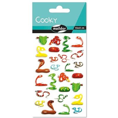 Maildor Bolsa de gomas 3D Cooky 1 tabla de 7,5 x 12 cm, serpientes (26 pegatinas) Paquete de 10 Maildor Bolsa de gomas 3D Cooky 1 tabla de 7,5 x 12 cm, serpientes (26 pegatinas) Paquete de 10
