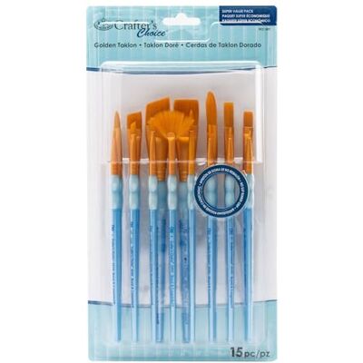 Royal & Langnickel Royal Brush Crafter's Choice Gold Taklon Juego de brochas (15 Unidades, tamaño pequeño a Mediano) Royal & Langnickel Royal Brush Crafter's Choice Gold Taklon Juego de brochas (15 Unidades, tamaño pequeño a Mediano)