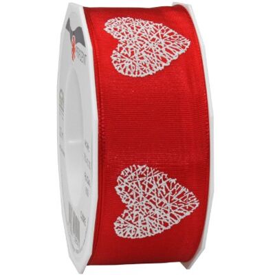 PRÄSENT C.E. Pattberg Cinta para Lazos (40 mm x 20 m), diseño de Corazones, Color Rojo PRÄSENT C.E. Pattberg Cinta para Lazos (40 mm x 20 m), diseño de Corazones, Color Rojo
